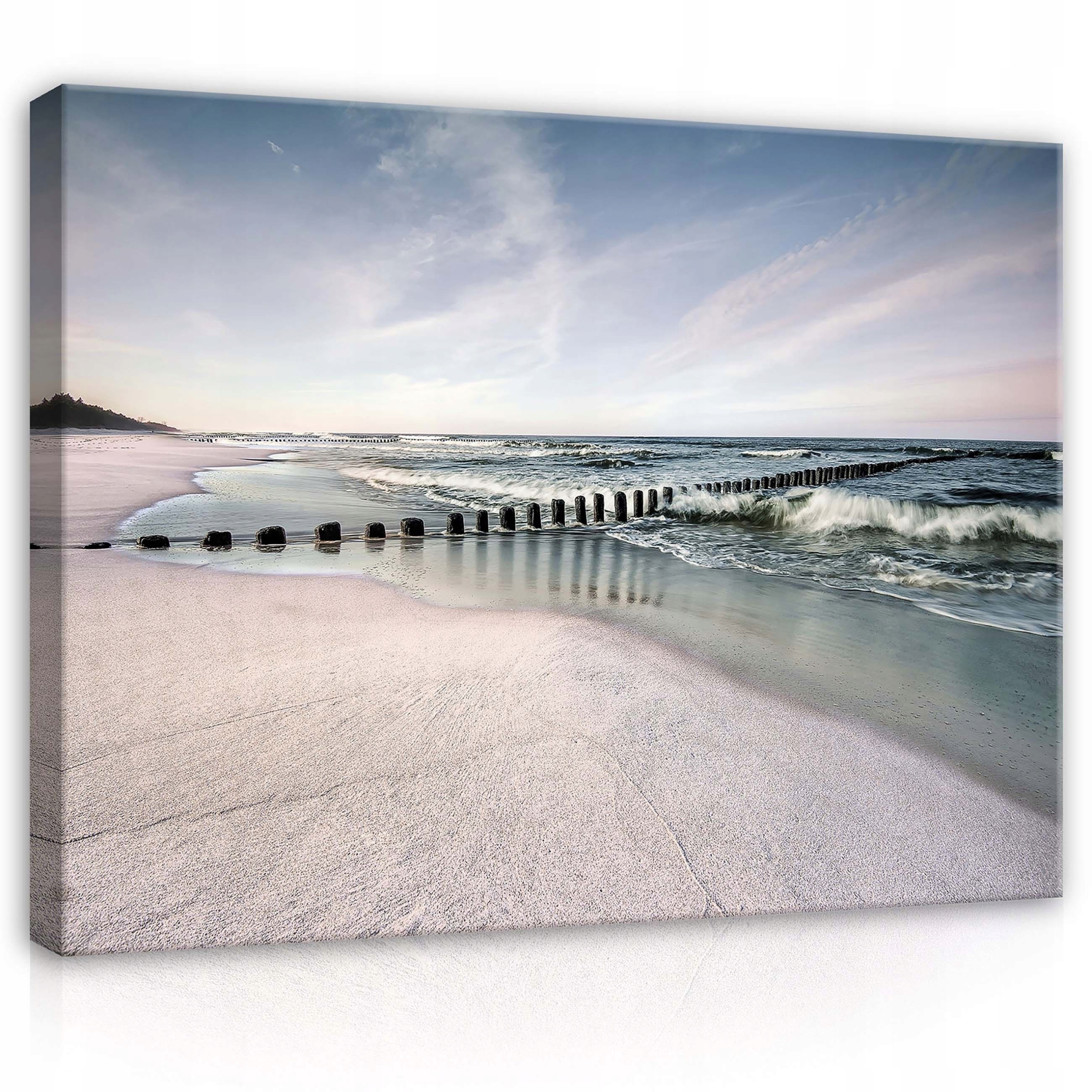 Obraz 100x75 Moře pláž vlny dřevěné pale klid příroda melancholie