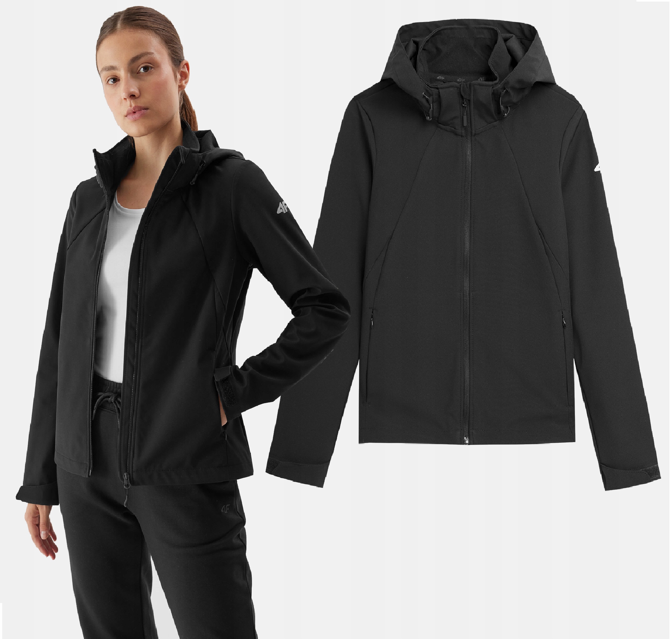 4F KURTKA DAMSKA SOFTSHELL WIATROODPORNA 5000 Kaptur z kapturem