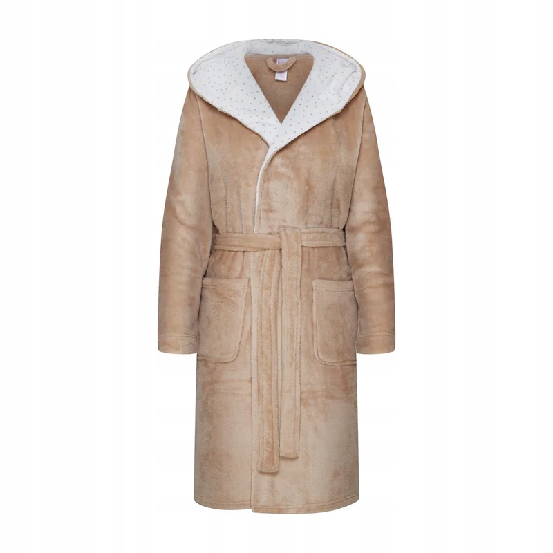 Dámský Župan Henderson Ladies Hooky 40136 S Kapucí Krátký Béžový L/XL