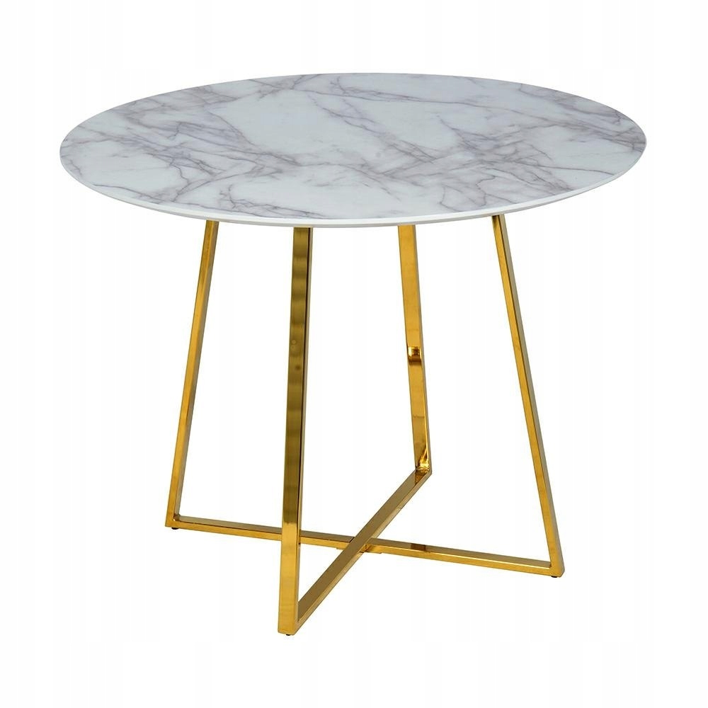 Okrągły Stół MDF Marmur podstawa metal Złoty fi100