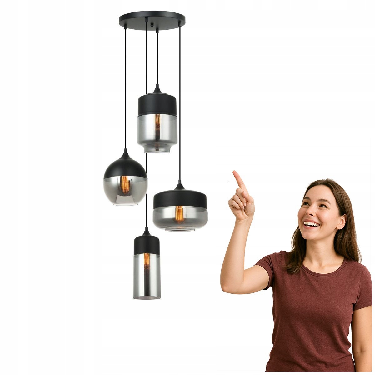 Molina Závesná lampa čierna, moderná 4xE27 Italux