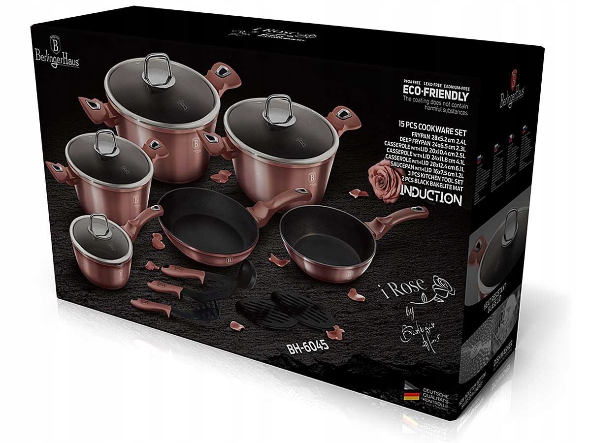 Zestaw garnków Berlinger Haus I-Rose Edition aluminiowe 15 el. Linia I-Rose Edition
