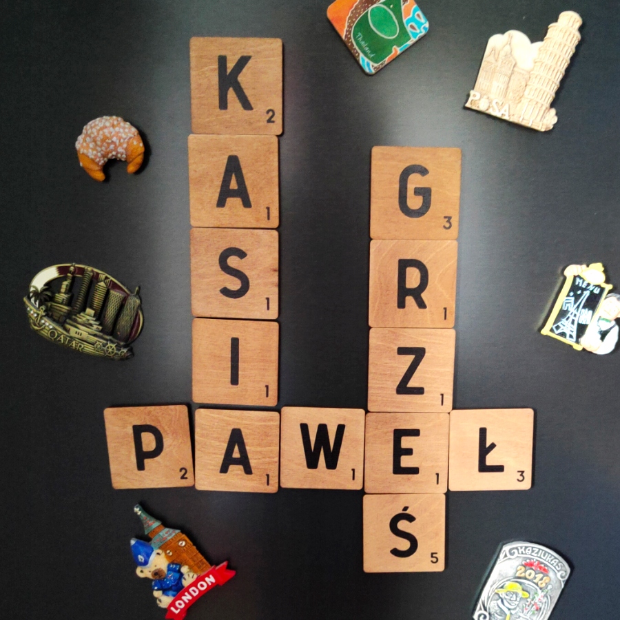 

Scrabble- drewniany magnes, na prezent, na lodówkę