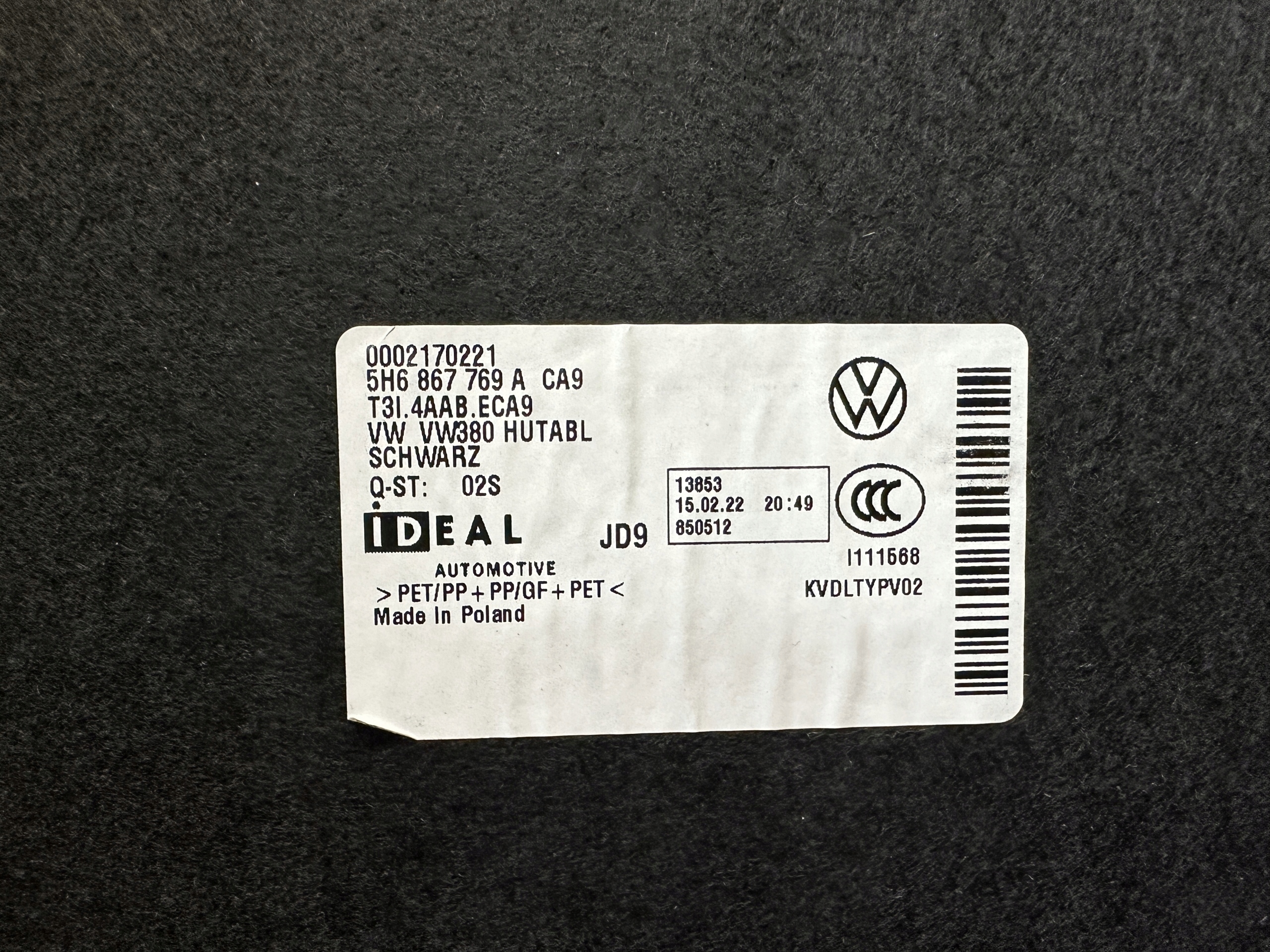 VW GOLF VIII 8 plato boot 5H6867769A