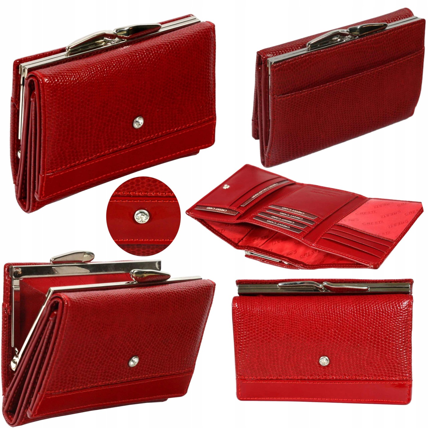 Dámská kožená peněženka červená, malé krystaly Swarovski polská výroba