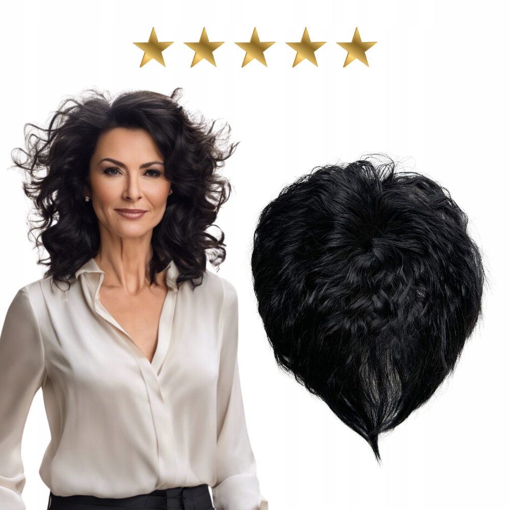 Dopinka na czubek głowy tupet z włosów naturalnych karbowany clip #1 czarny