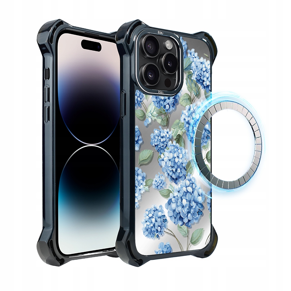 Pouzdro pro iPhone 14 Pro Ibizu DropGuard Ultra s MagSafe, safírová hortenzie