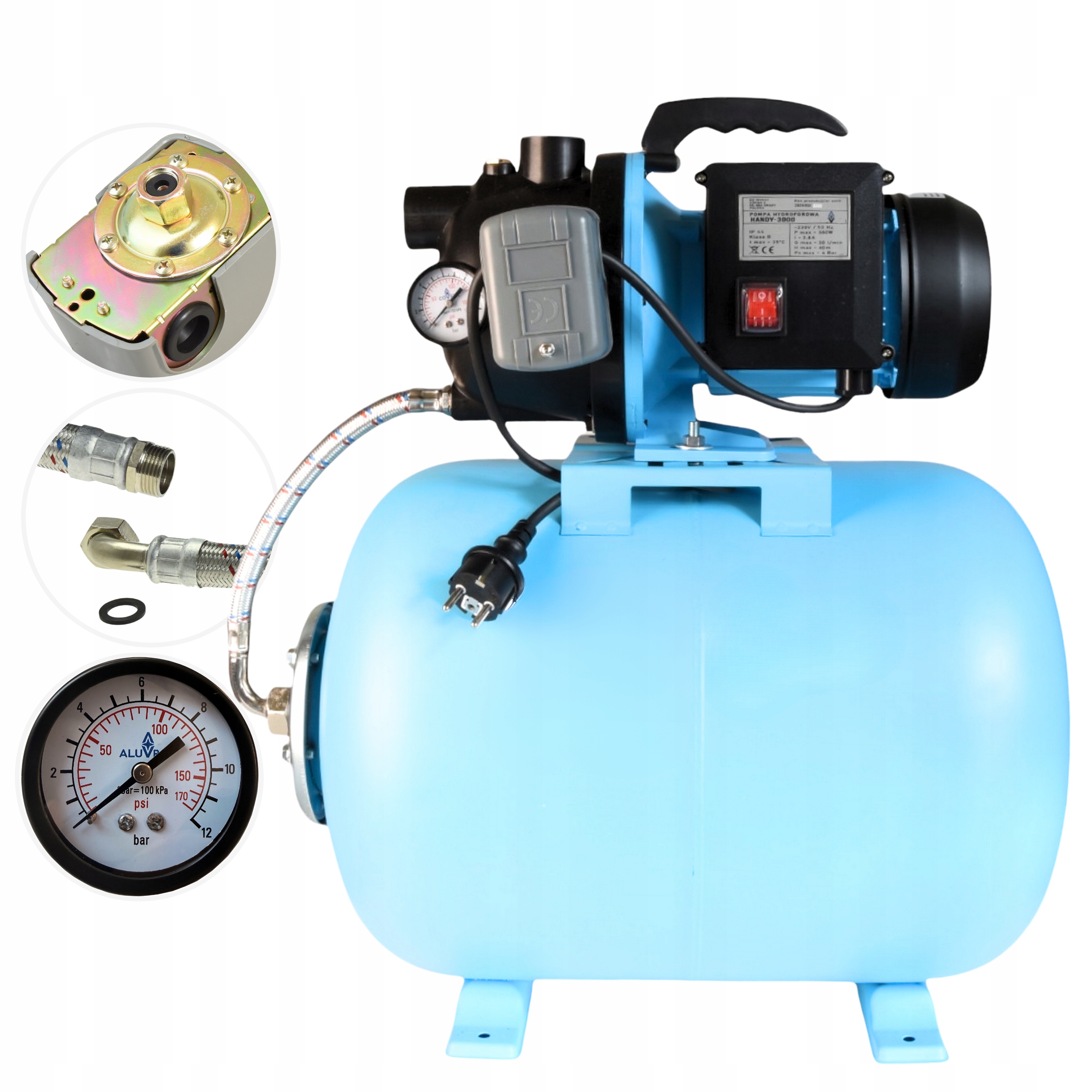 50 L Hydrofor Záhradné Čerpadlo 550 W 50 L/min Na Vodu S Príslušenstvom Hadica Sada