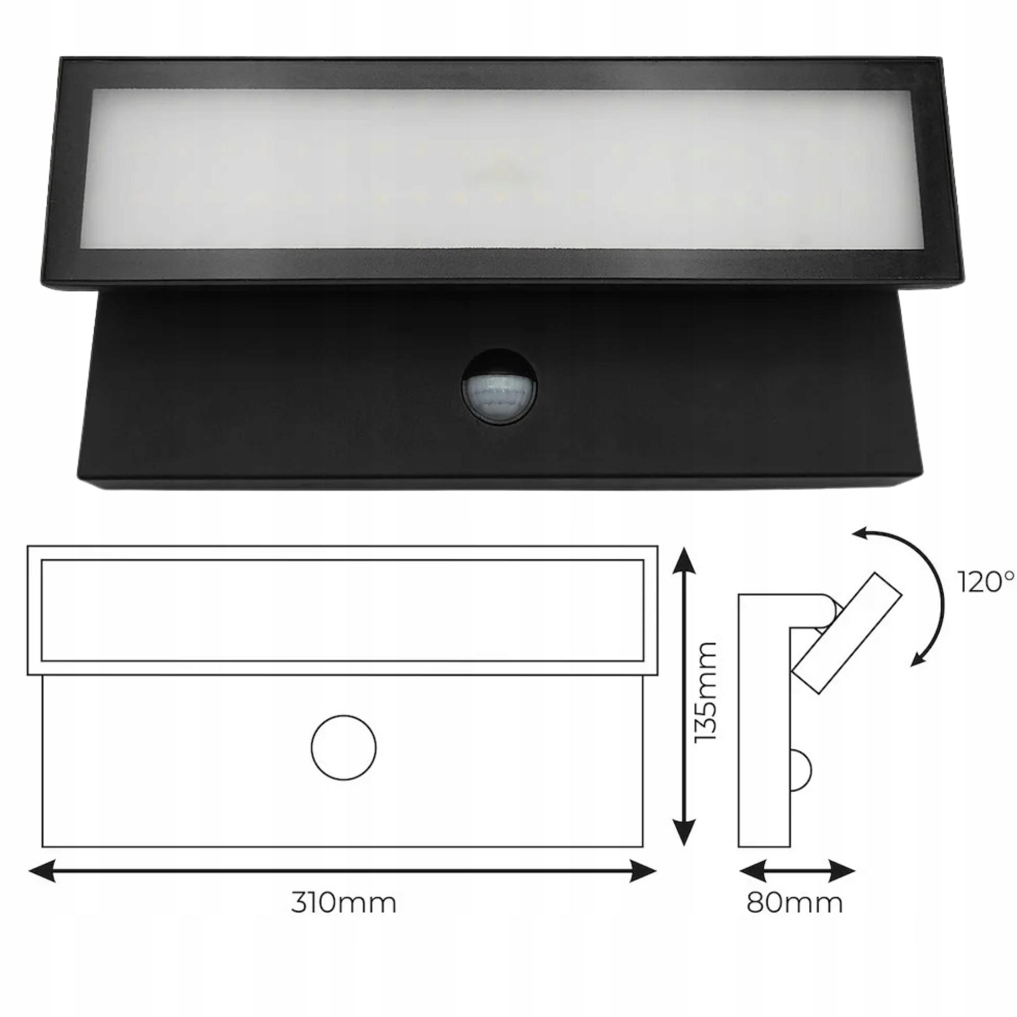 Silná velká lampa nad garáž 31 CM Led 27W 4000K senzor pohybu IP65 černá