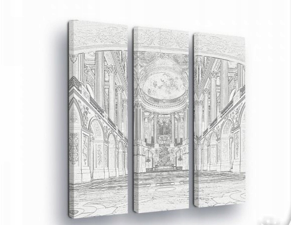 Obraz 90x100 Architektura interiér katedrála palác monochromatická skica