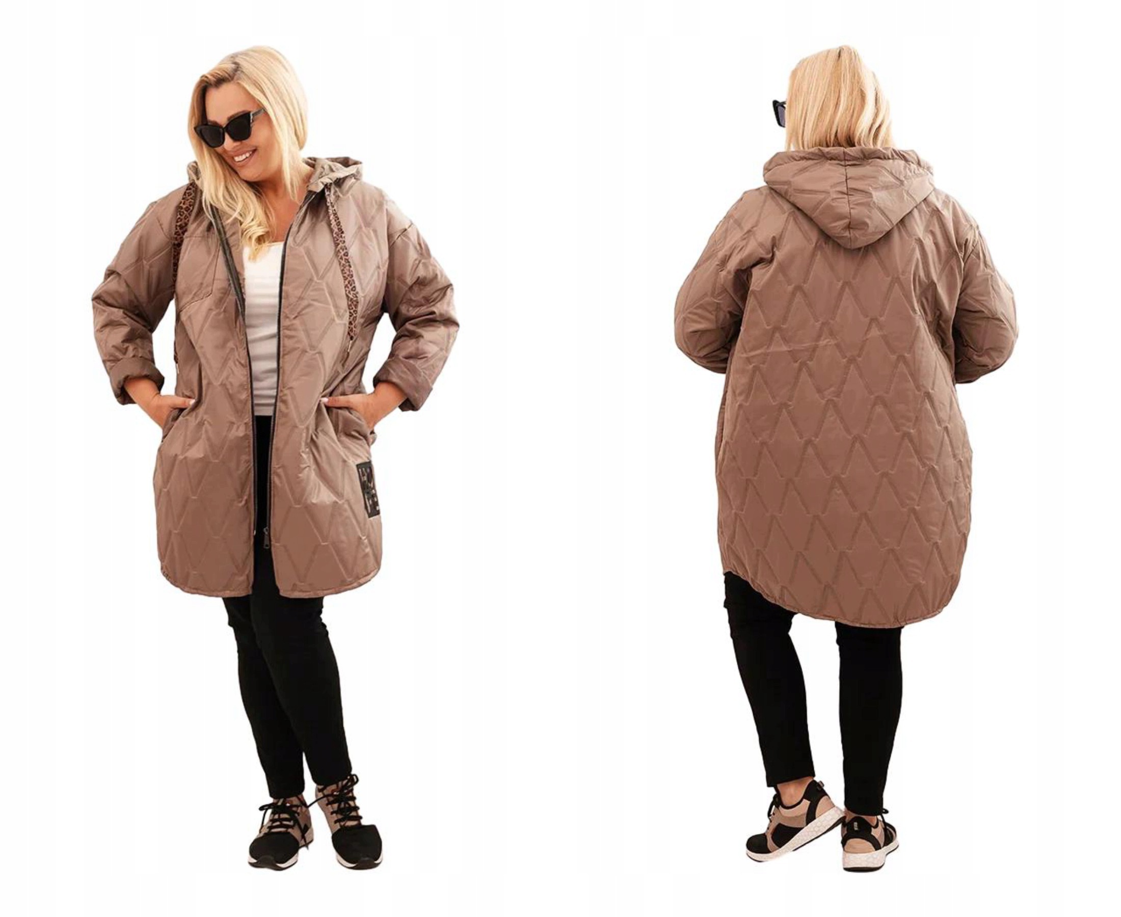 Dámská plus size prošívaná dlouhá bunda s kapucí oversize fango