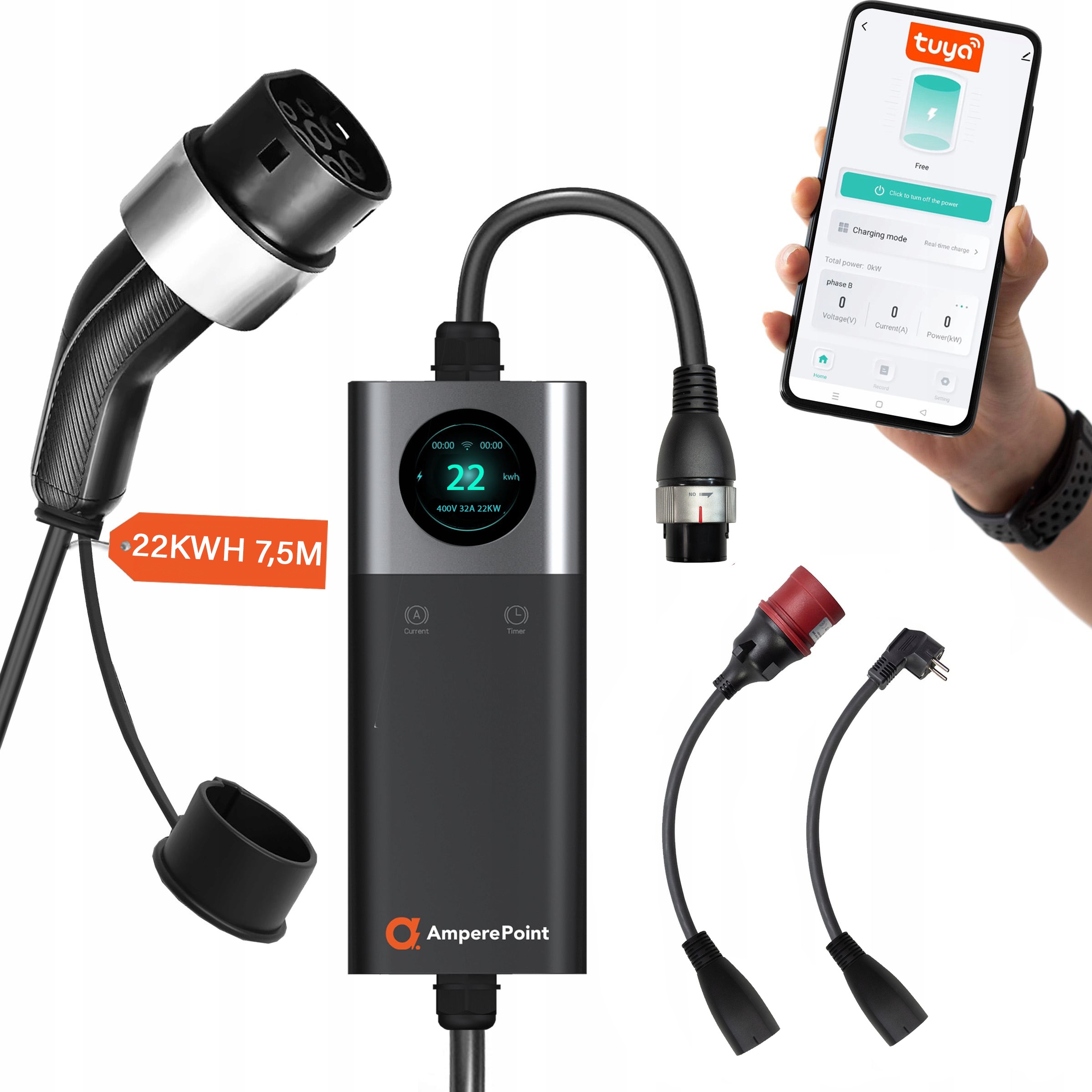 Prenosná nabíjacia stanica do auta typ 2 Ampere Point 32A Q Pro 22kW