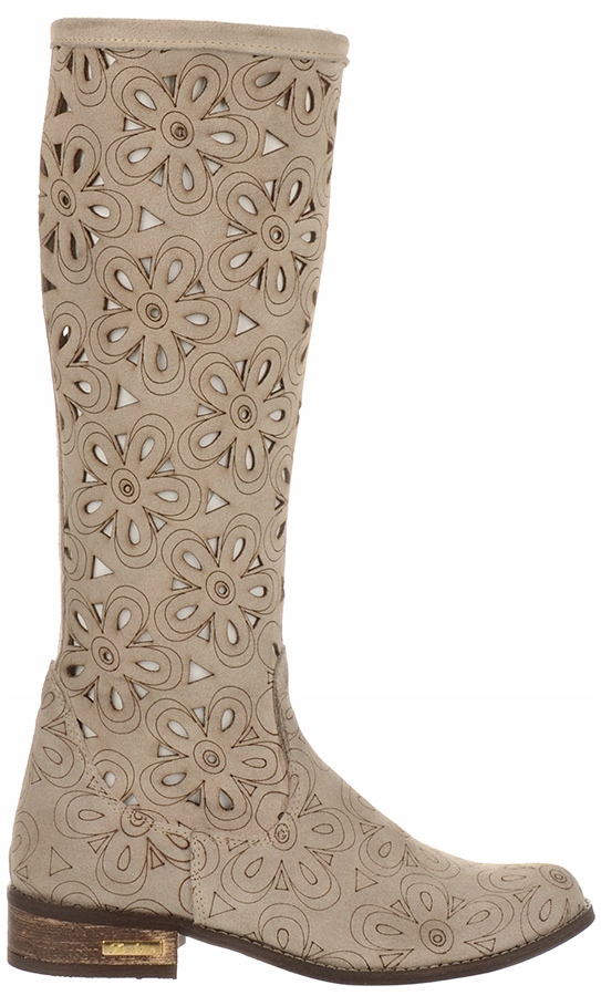 

Ażurowe Kozaki Na Lato Skóra Polskie Jasny Beż 39