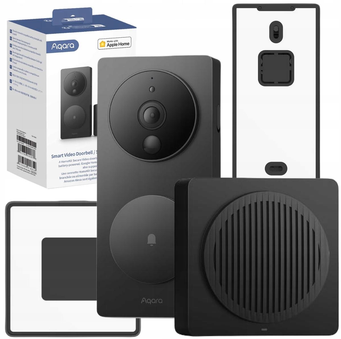 Aqara Smart Video Doorbell G4 Czarny Wideodomofon Dzwonek do drzwi, Kam