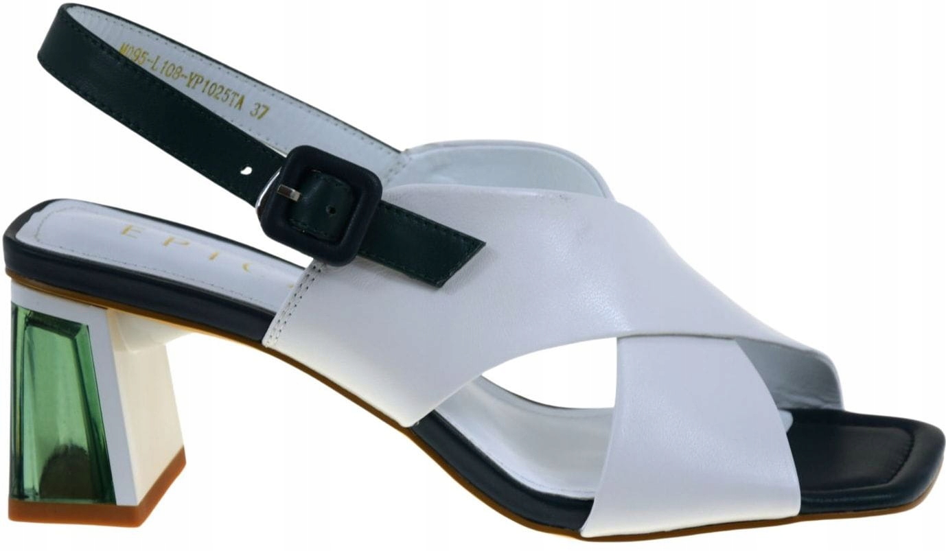 Elegantní bílé pohodlné kožené sandály na podpatku Epica Z9M095L108 VEL.39