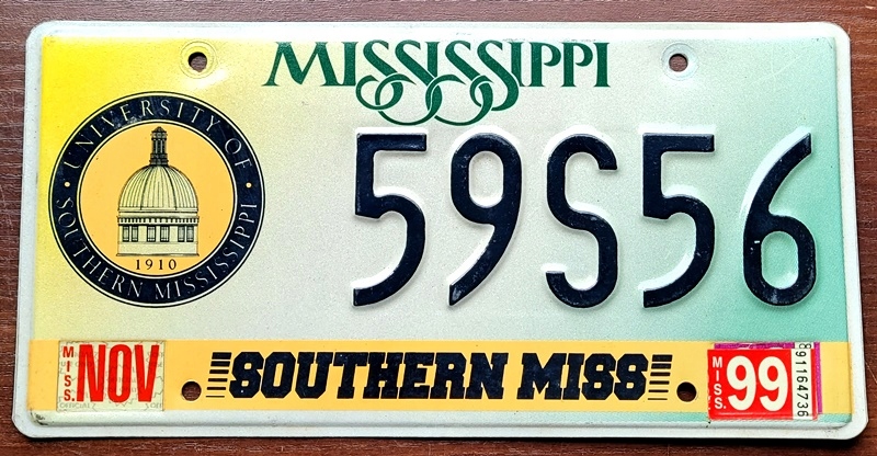Mississippi 1999 - tablica rejestracyjna z USA