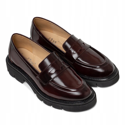 Brilu Polskie Skórzane Wsuwane Półbuty Mokasyny Damskie Celeste Bordowe 38