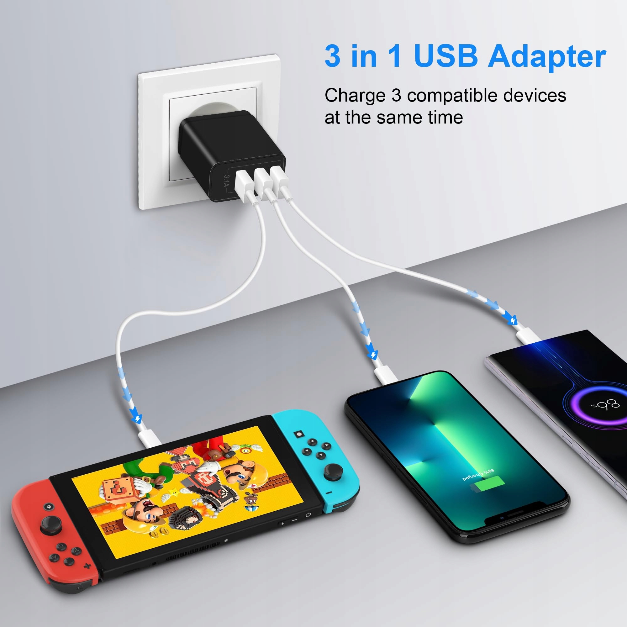 ARCCRA Ładowarka USB 15W 3-Port Adapter do Android — miniatura 3