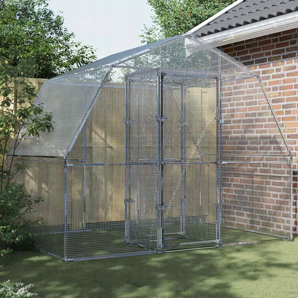 Levně Ptačí klec s dvířky stříbrná pozinkovaná ocel