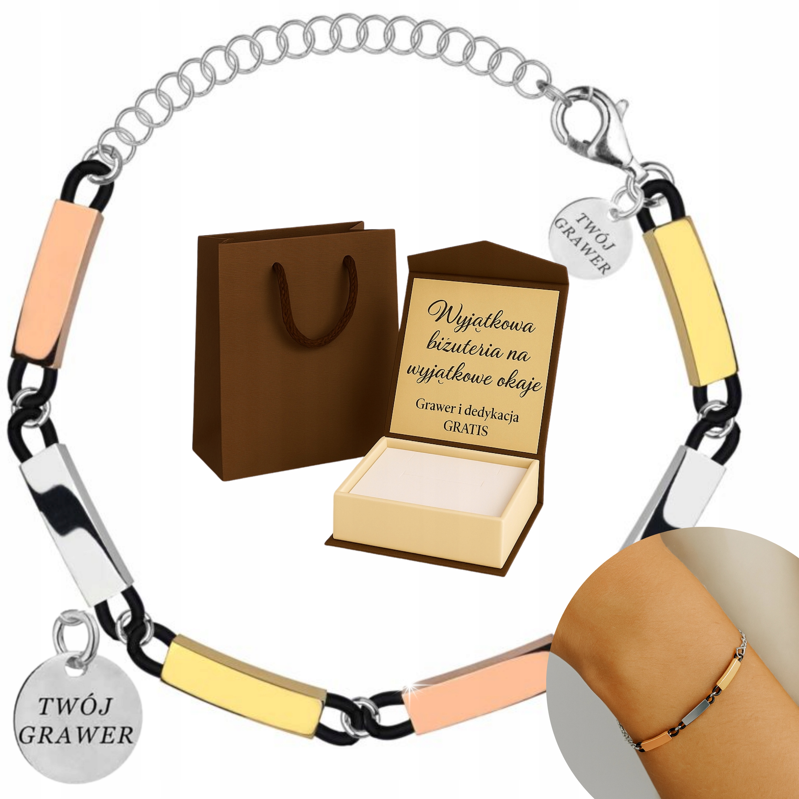 Stříbrný Dámský Náramek Růžové Zlato PR.585/925, Barva Pozlacená