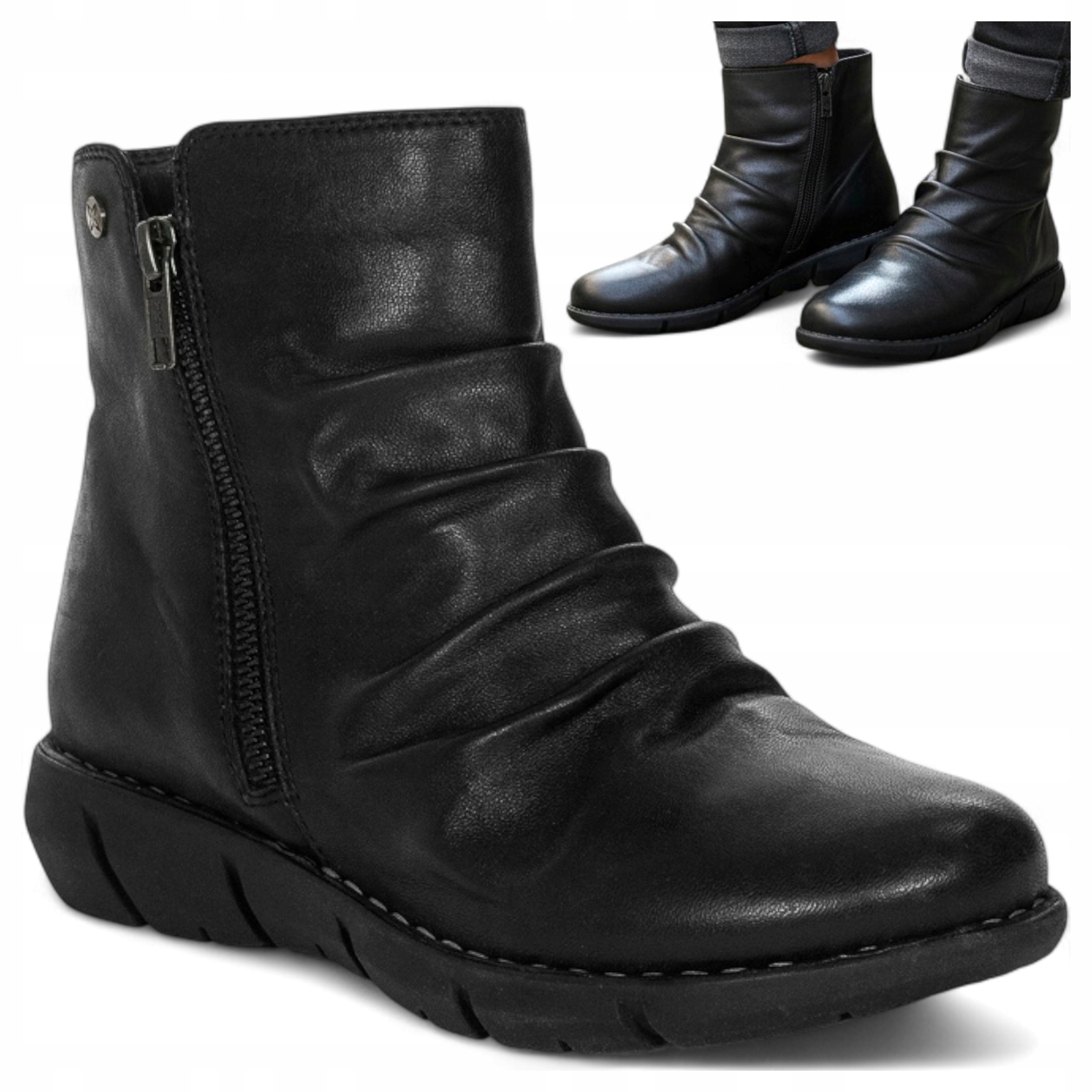 Dámské kotníkové boty Kožené 38 Maciejka Teplé kozačky podzimní nazouvací černé