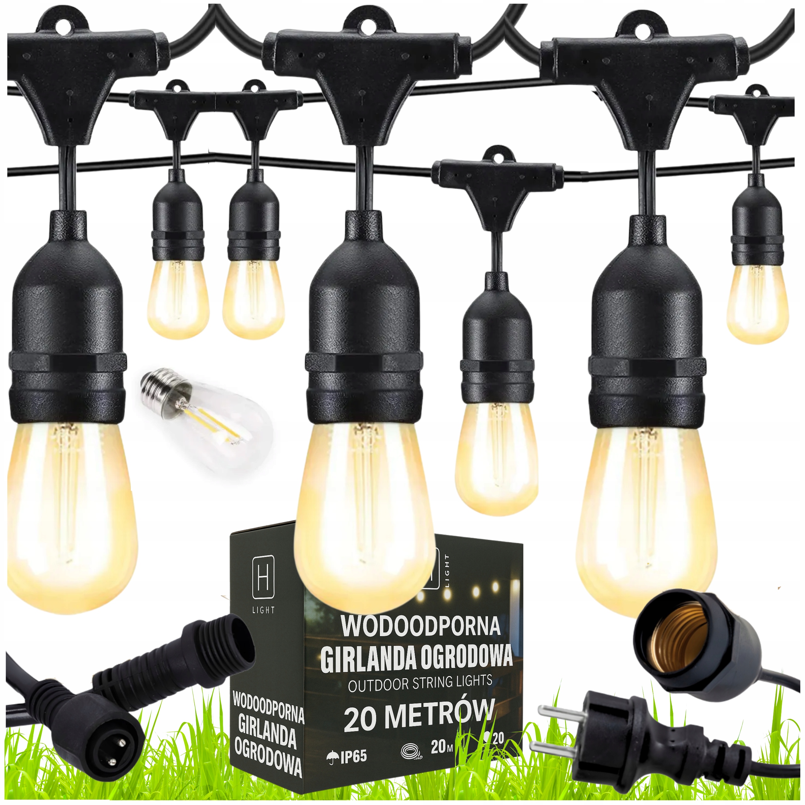 Zahradní světelná girlanda 20M 20X Led žárovka 1W Řetěz Vodotěsná