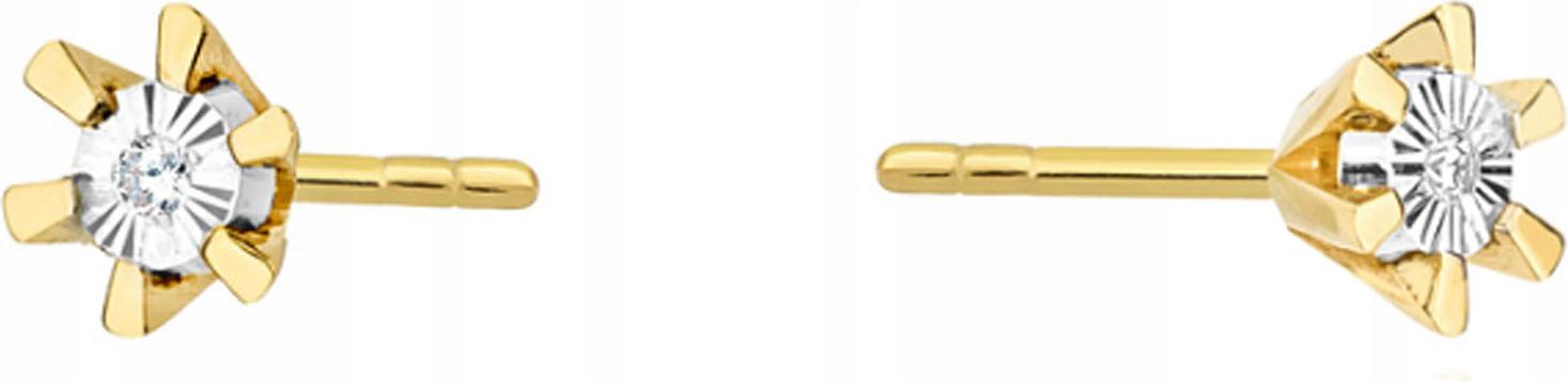 Zlaté náušnice 585, kytičky s diamanty 0,02 ct, módní vzor pro ni 14k