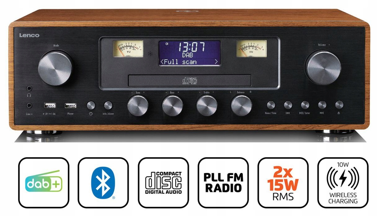 Radio Wieża LENCO DAR-081WD Mp3 AUX DAB+ RDS Bluetooth USB Indukcja QI Komunikacja Bluetooth