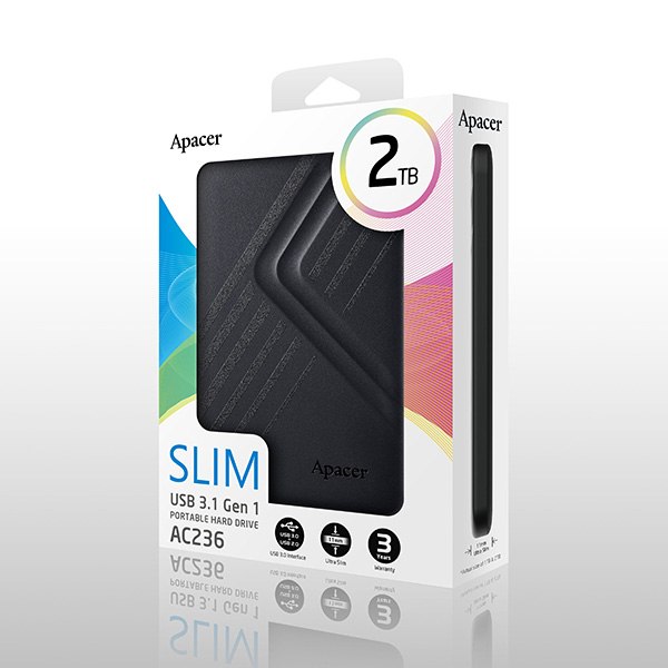 Apacer externí pevný disk, AC236, 2.5", Usb 3.0 (3.2 Gen 1), 2TB,