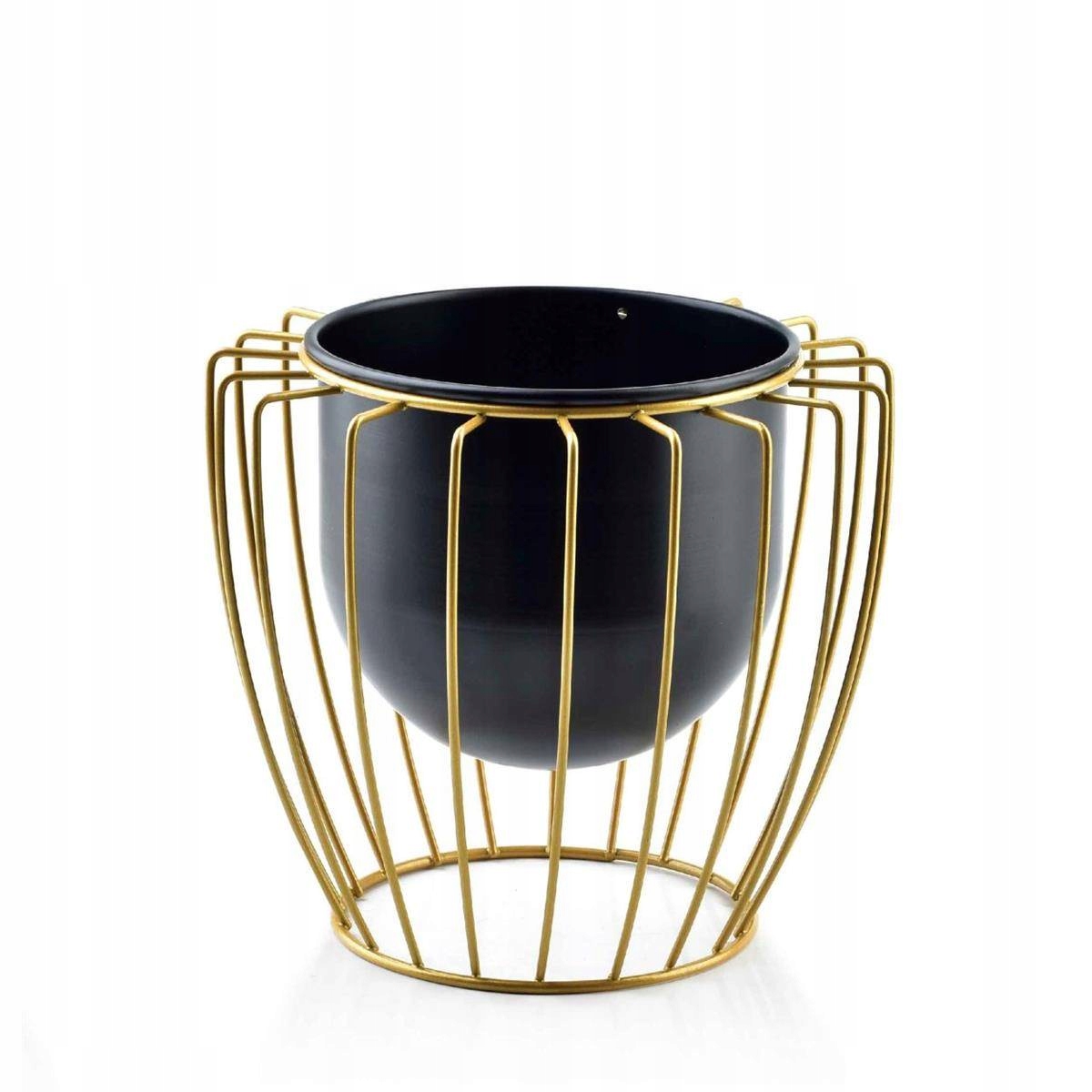 

Metalowa osłonka doniczka na złotym stojaku czarna