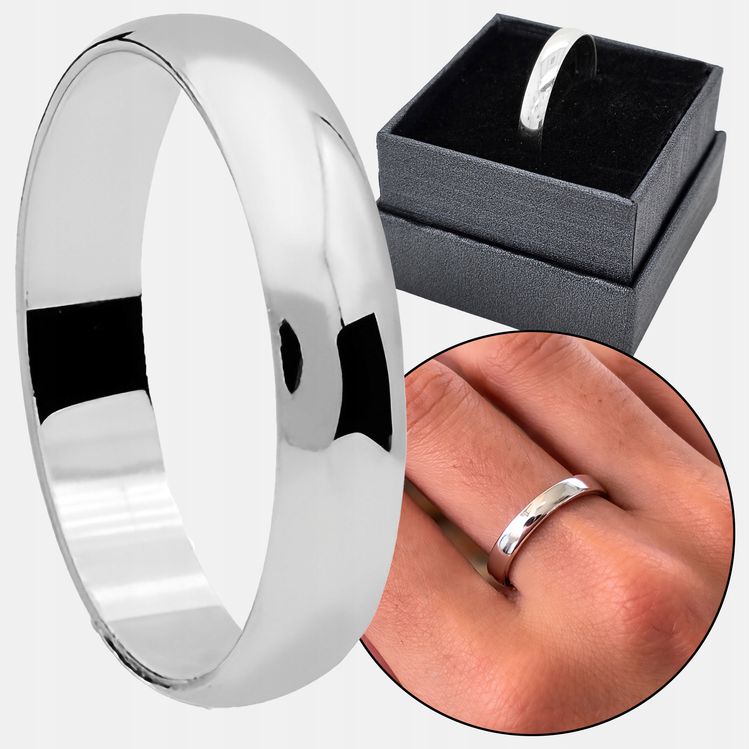 Pierścionek srebro pr. 925 Obrączka Polerowana Szerokość 4 mm r. 15