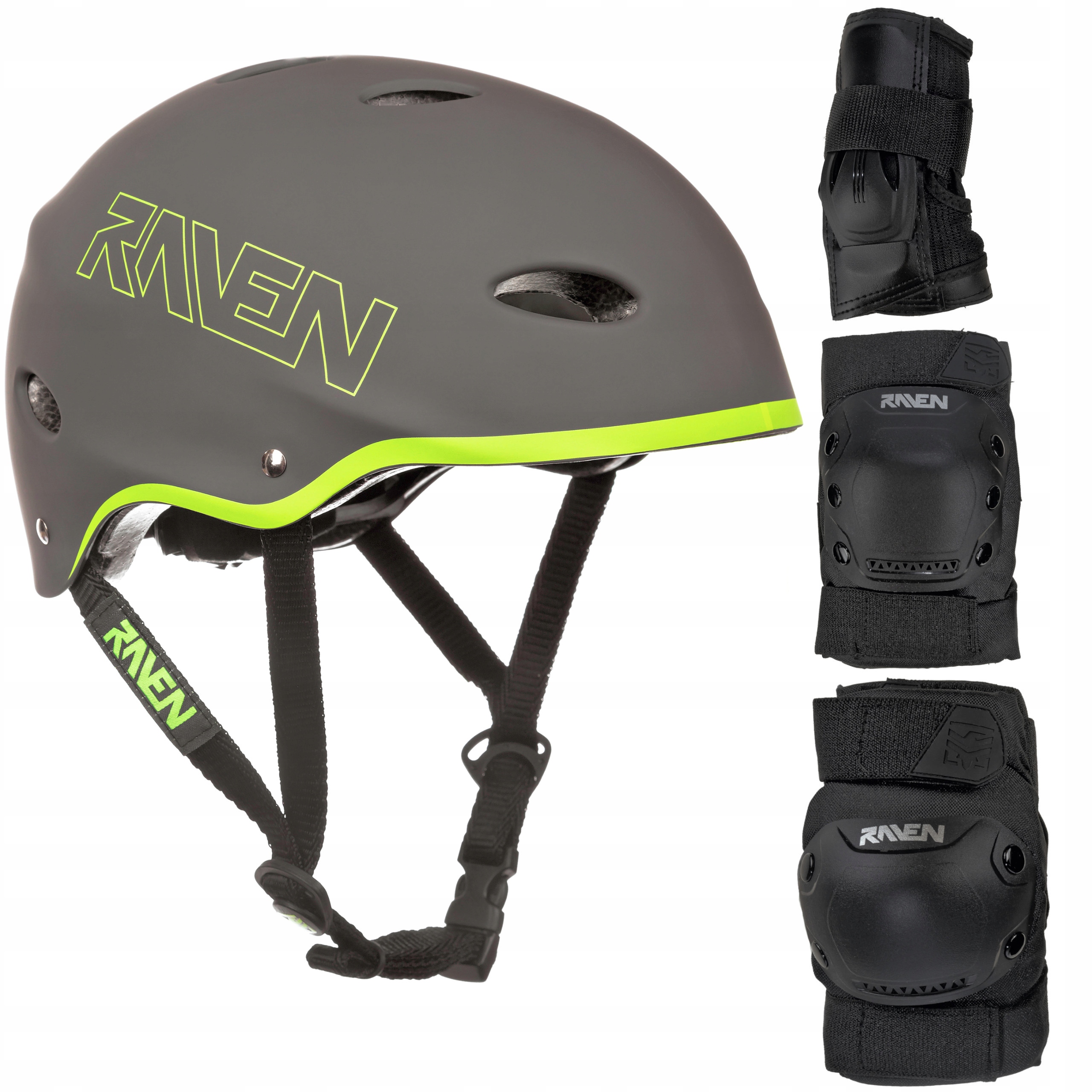 

Zestaw Raven Kask F511 Grey/Lime M + Ochraniacze M