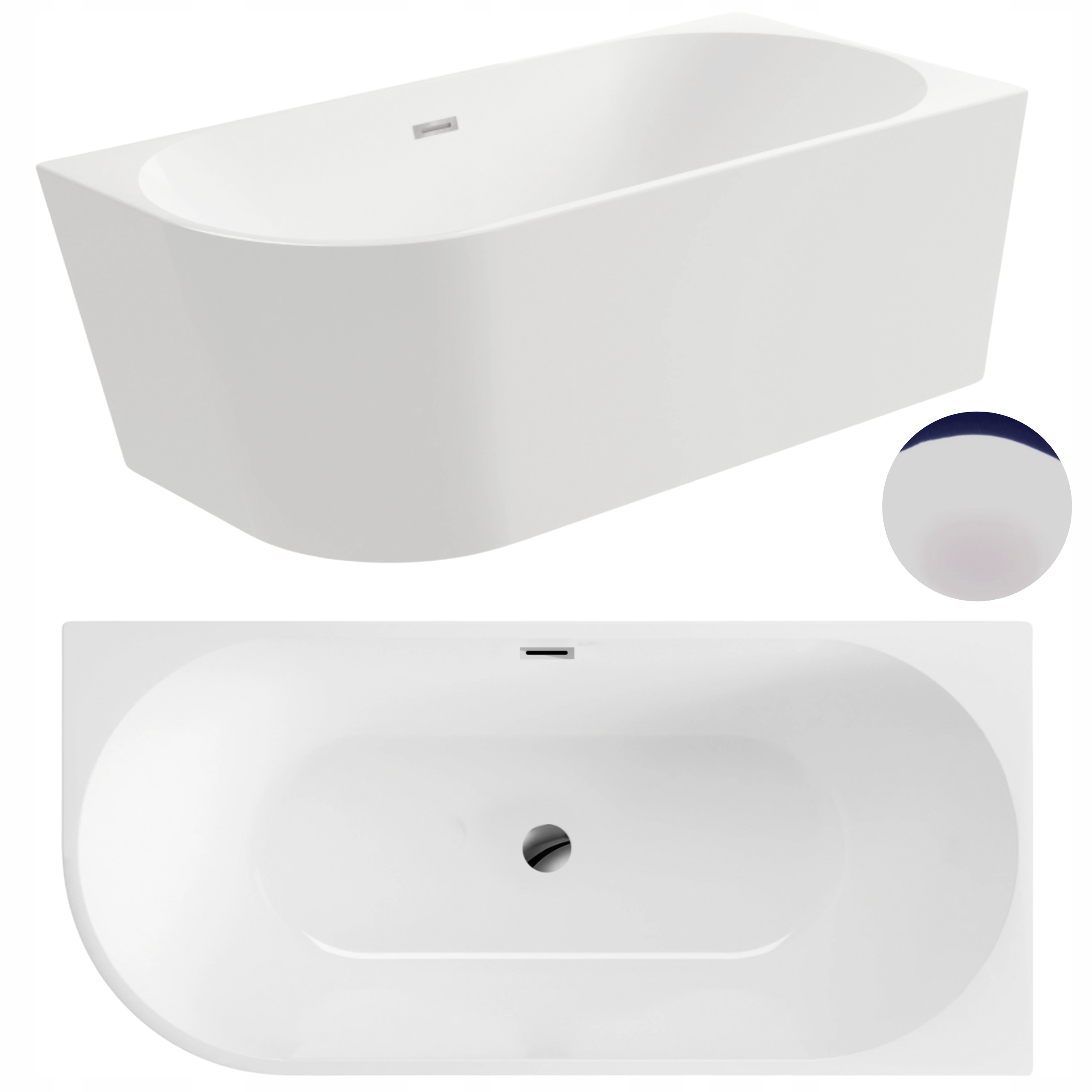 Aquauno Volně Stojící Rohová Vana Pravá 170x80 cm Zátka A Přepad Chrom