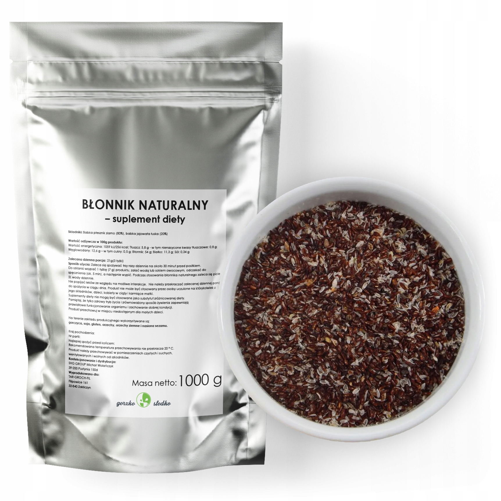 54 g Błonnik Babka Jajowata Łuska Płesznik Zaparcia Brzuch Hemoroidy 1000 g