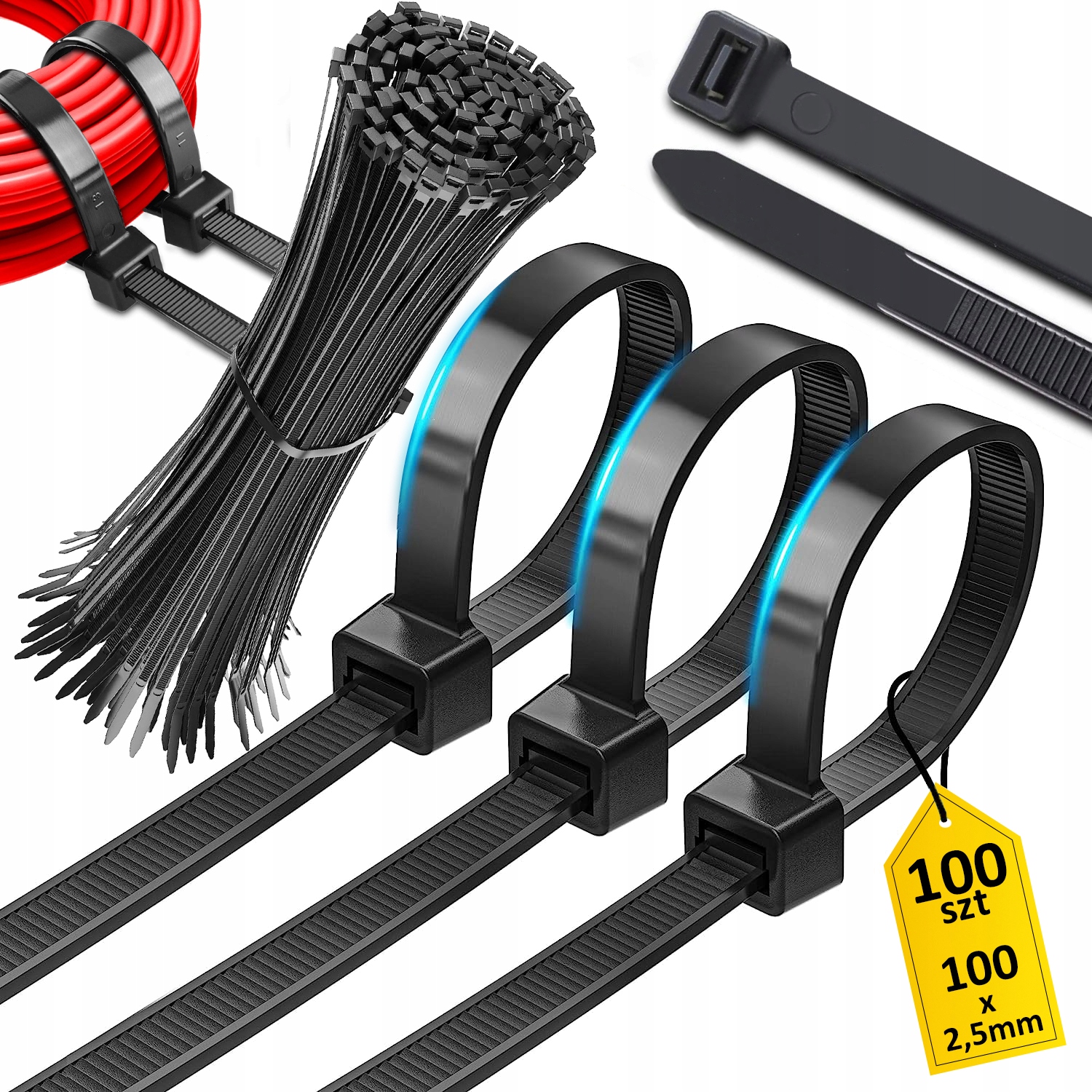 BARDZO MOCNE OPASKI ZACISKOWE 2,5x100mm 100 SZT CZARNE TRYTYTKI KABLOWE Długość 100 mm