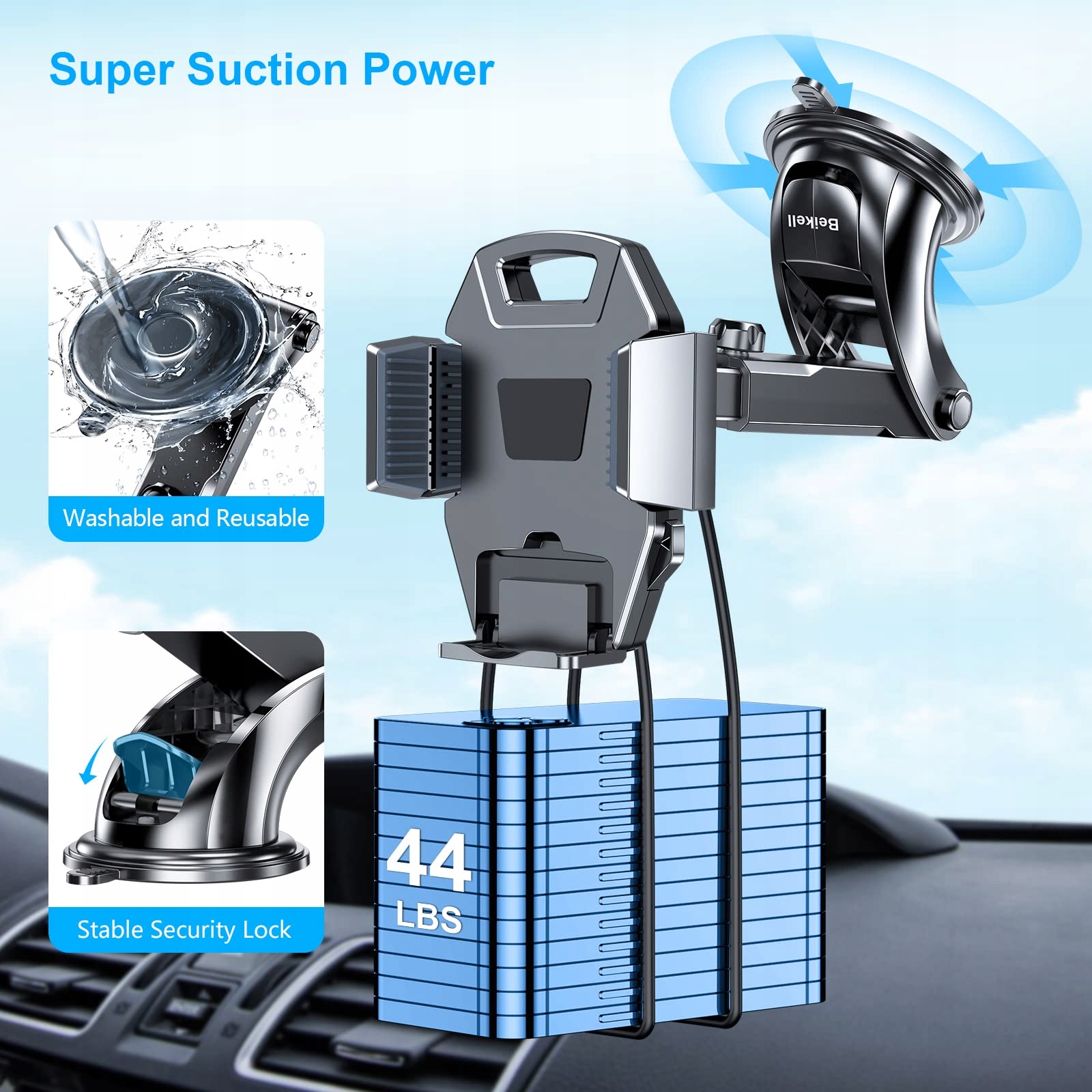 BEIKELL Uchwyt Samochodowy 360° Do Telefonu iPhone Galaxy Smartphones — miniatura 5
