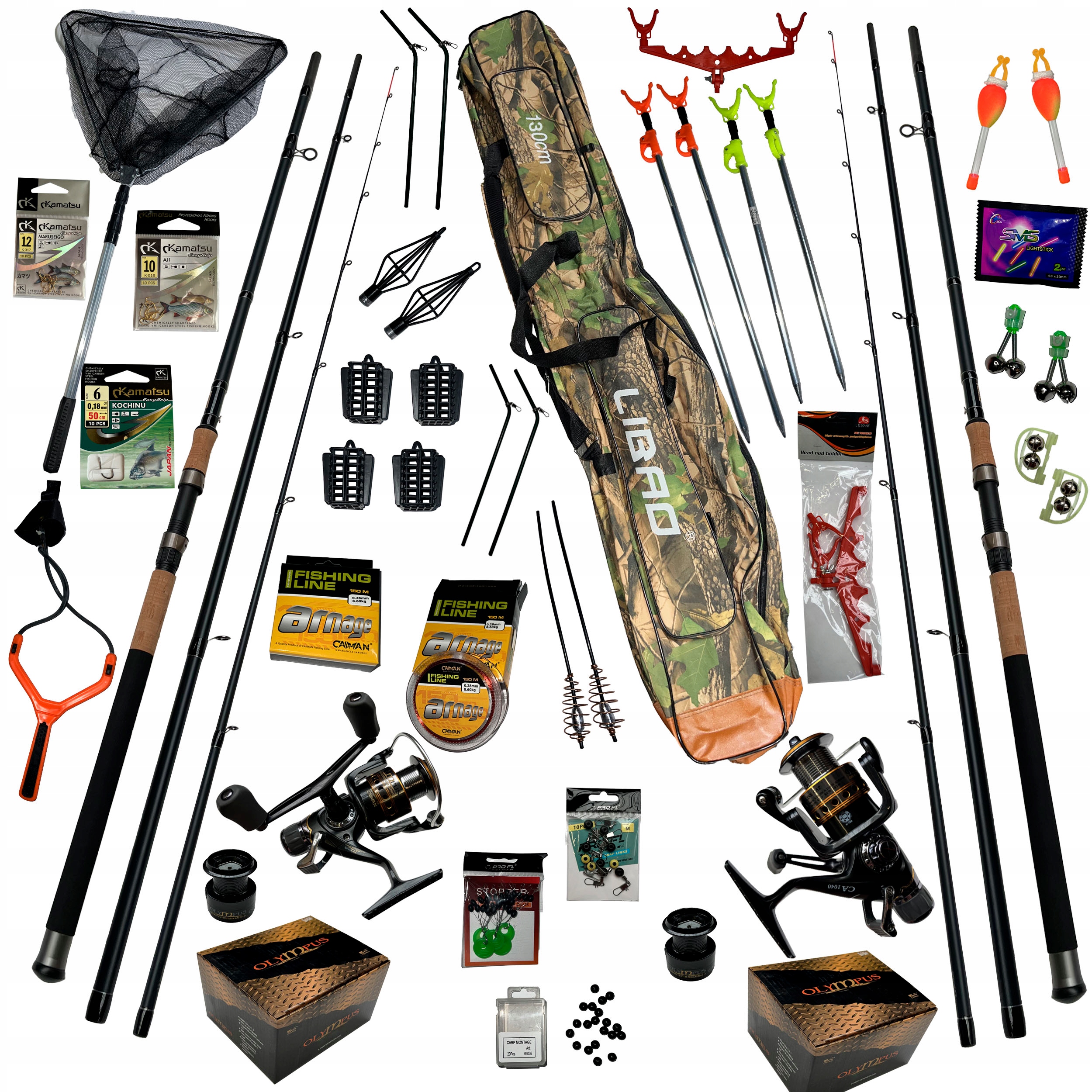 Kompletny Zestaw Wędkarski 2x Feeder, Kołowrotki Wolny Bieg, Bogate Wyposaż