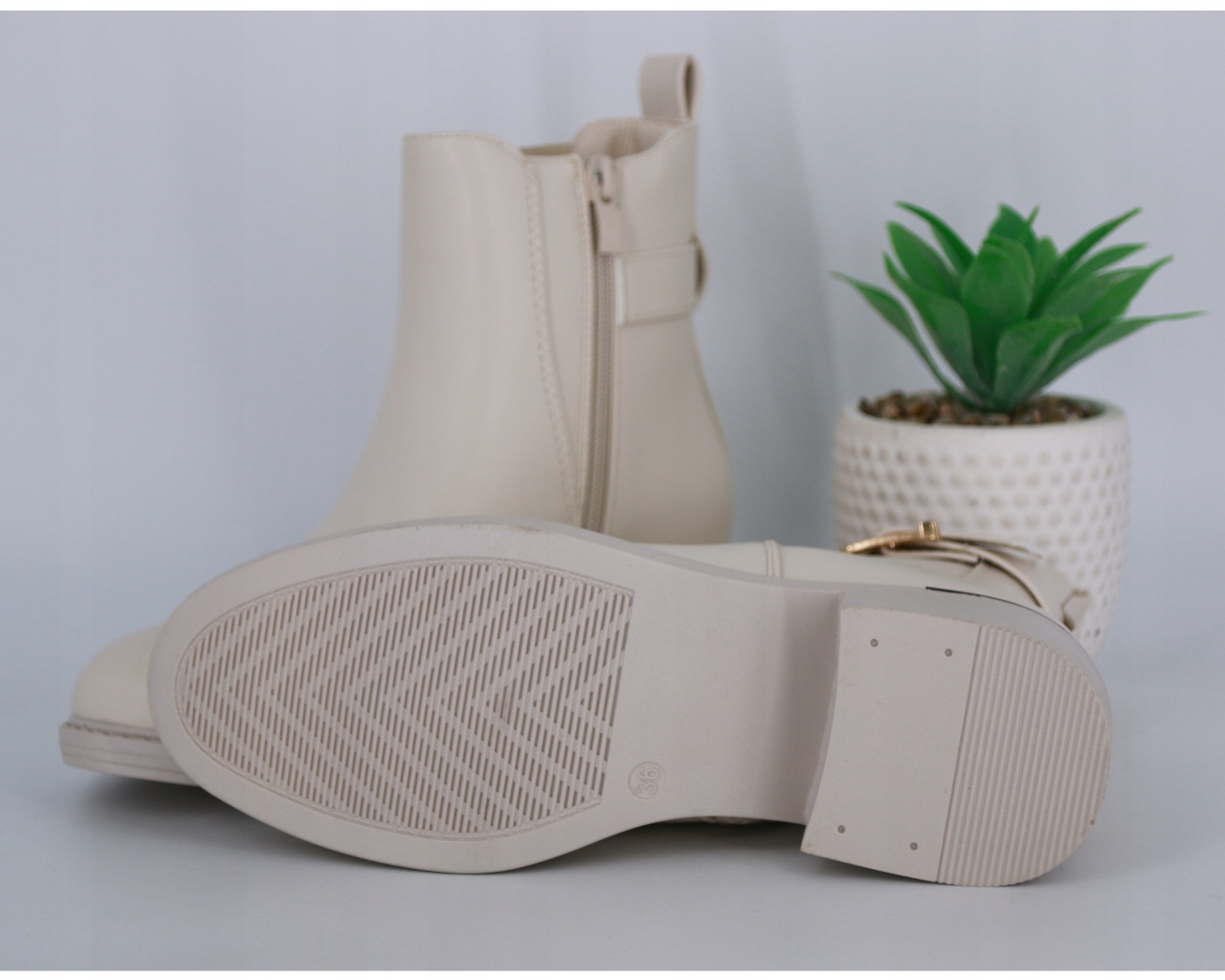 JASNE BEŻOWE BOTKI SKÓRZANE WIOSENNE BUTY DAMSKIE ZE SPRZĄCZKĄ 39 Rozmiar 39