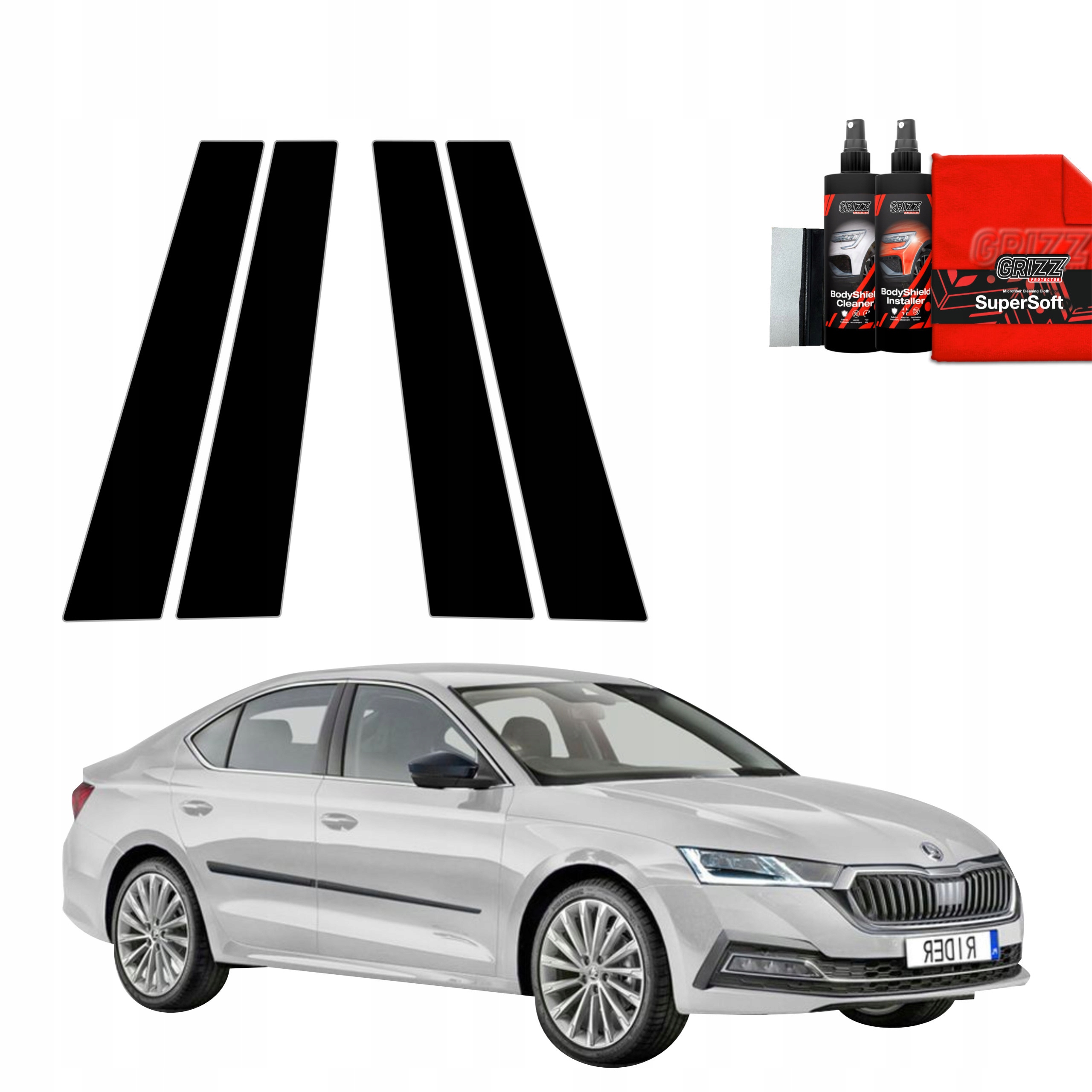 4v1 Černá fólie na sloupky pro Škoda Octavia 4 Hatchback (2019-2024)