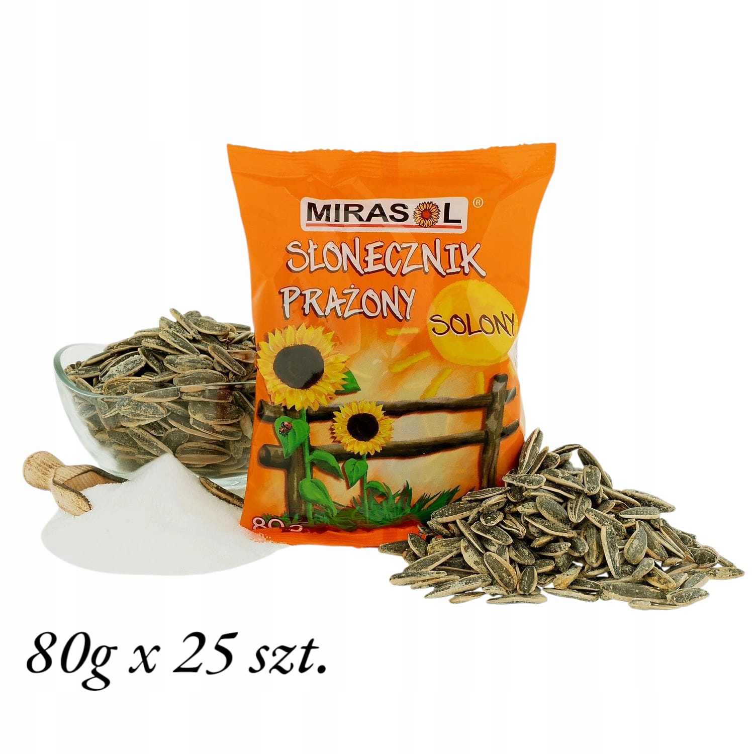 Słonecznik Mirasol 80g Solony Prażony Duze Ziarno