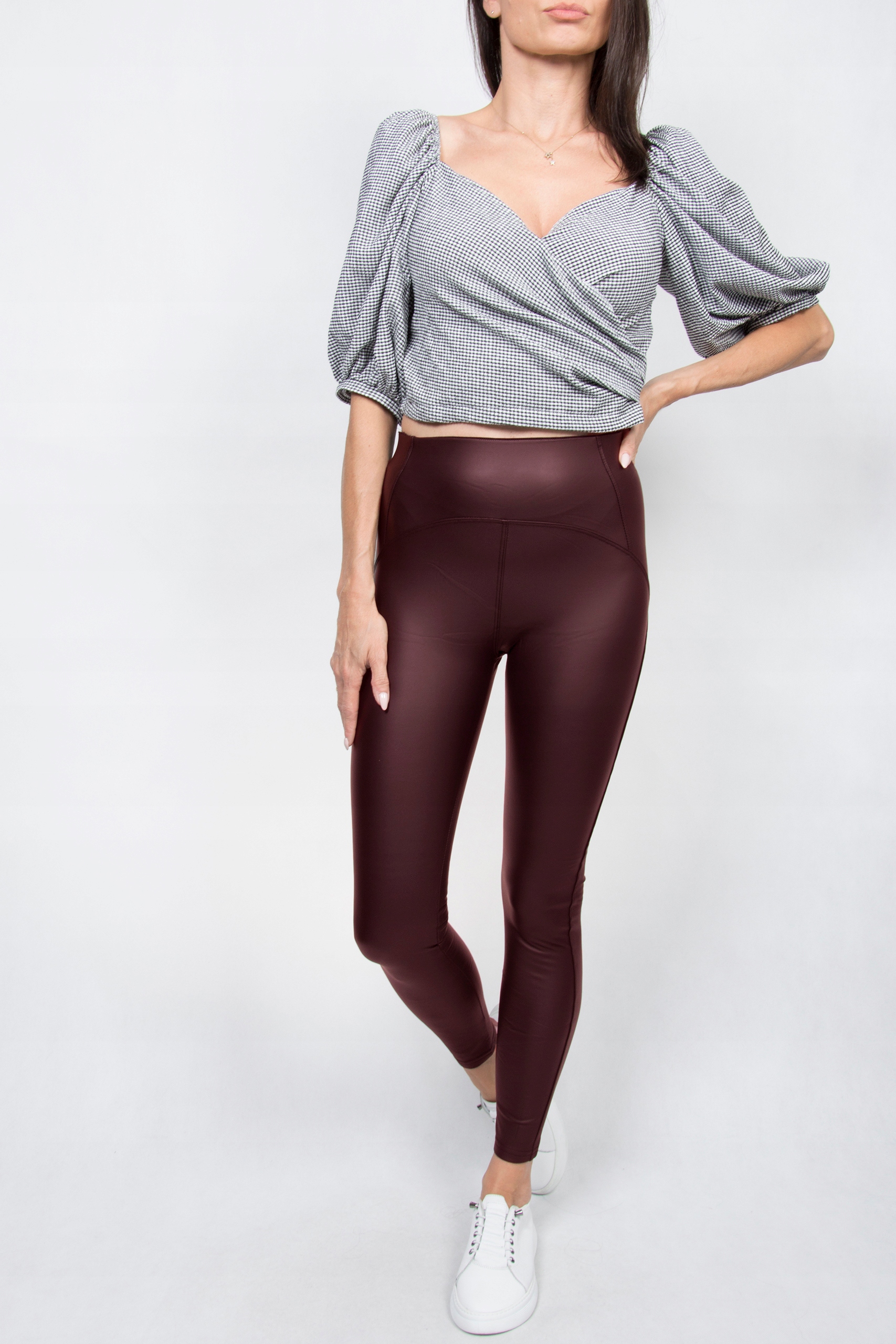 MODELUJĄCE LEGGINSY SKÓRA WYSOKI STAN BURGUND MATOWE r.46/48 Marka inna