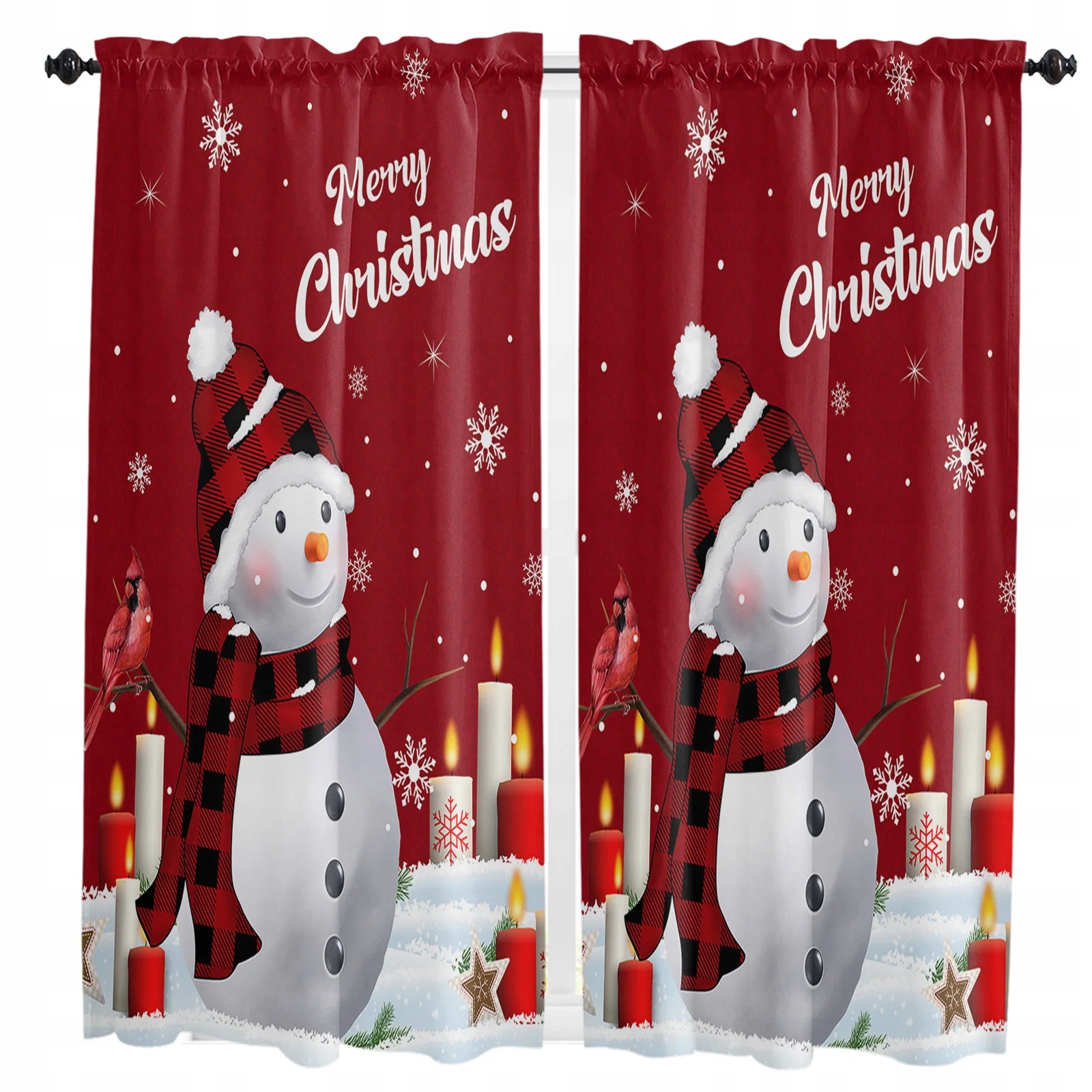 Zasłony Okienne Boże narodzenie w czerwoną kratę Snowman zasłony do salonu (xxchuanglian123
