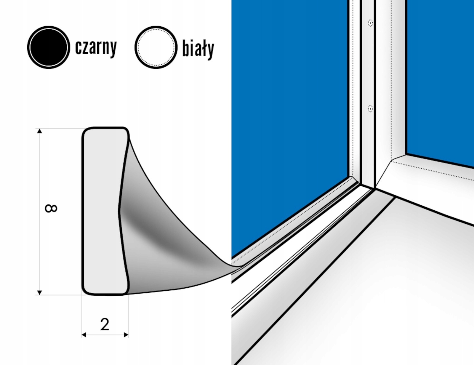 USZCZELKA Gumowa POROWATA do Drzwi Okien 8x2 - 50m Grubość 2 mm