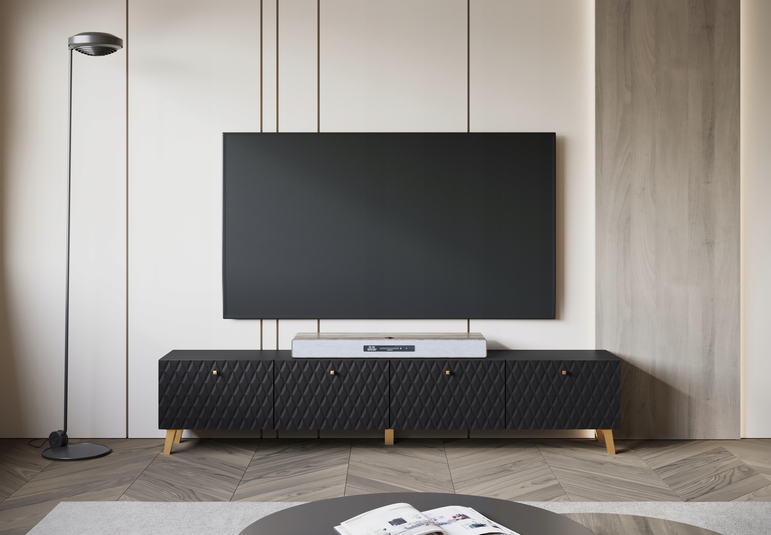 Szafka RTV PHUKET 190 Czarny Grafit Romby Marka KING-Meble