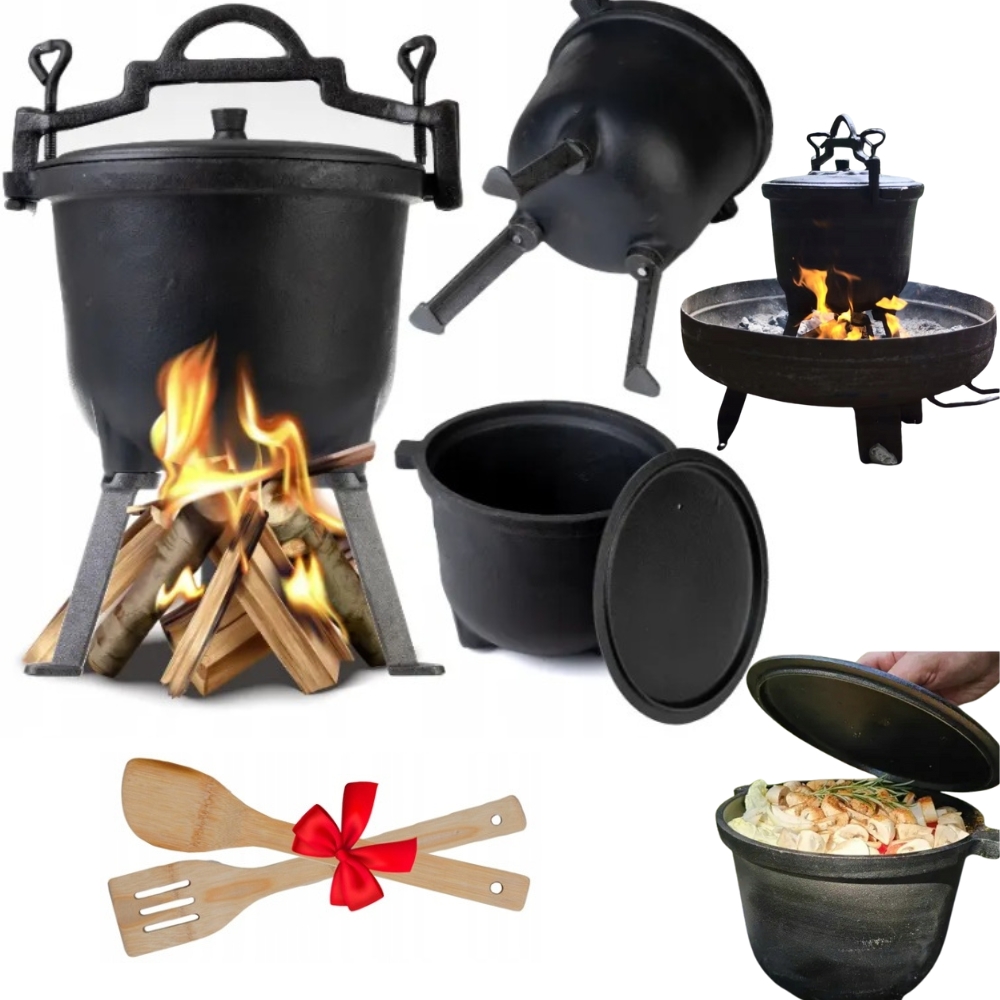 Kociołek Żeliwny Emaliowany 8L Węgierski Myśliwski Garnek Na Ognisko Grill