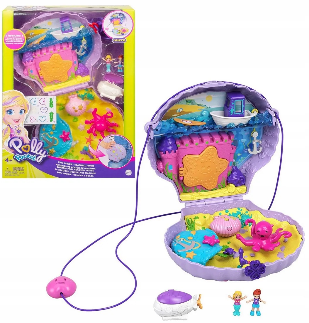 Polly Pocket Mattel Zestaw Torebka Muszla Z Paskami Laleczki