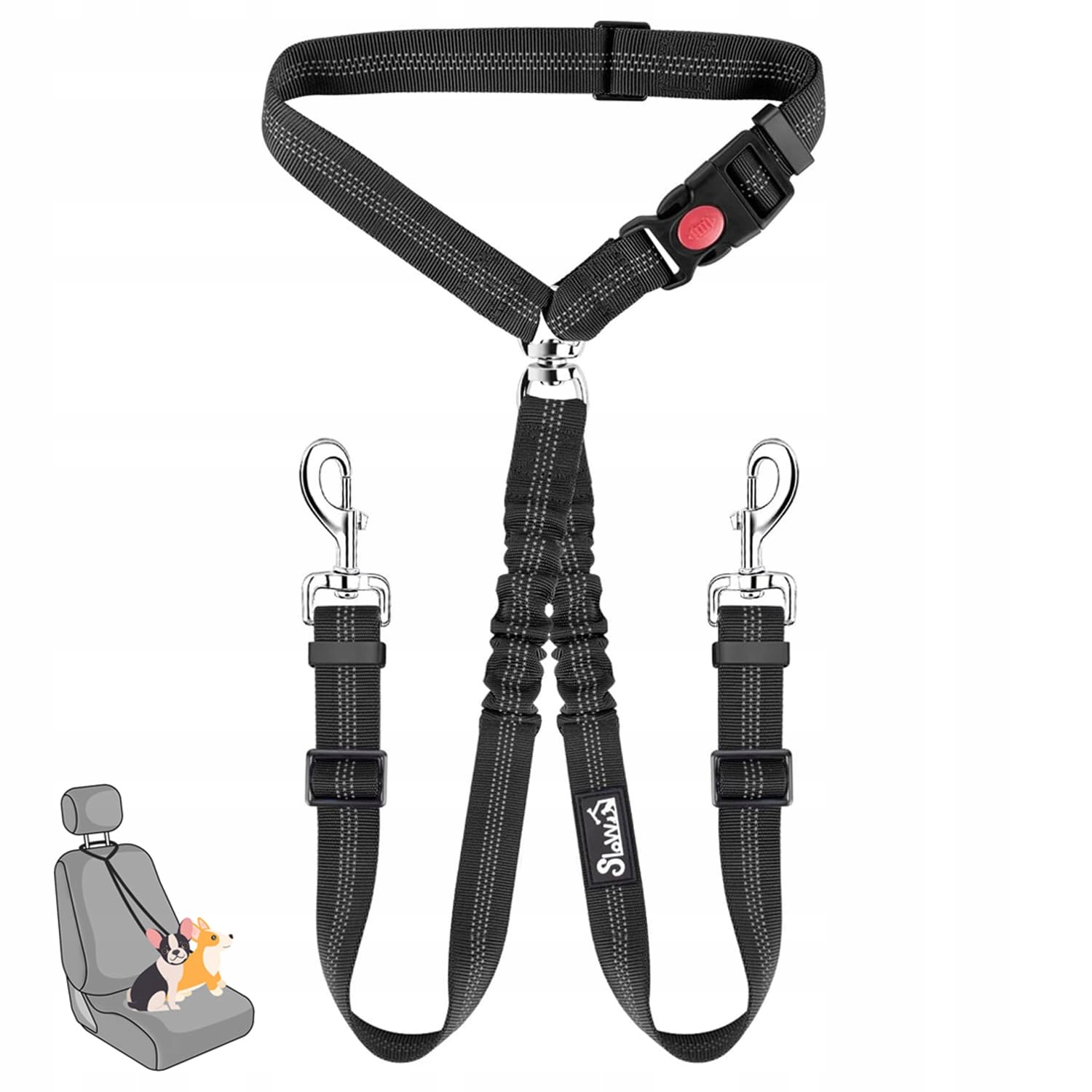 Levně Slowton Dvojitý pás do auta pro psy bez zamotání Elastický