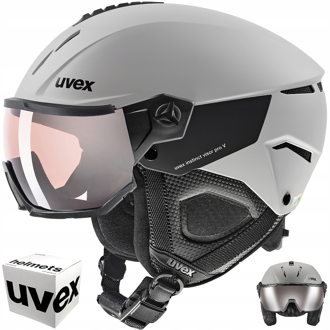 Snowboardová lyžařská přilba Uvex Instinct Visor Pro V 59-61 cm, šedá matná