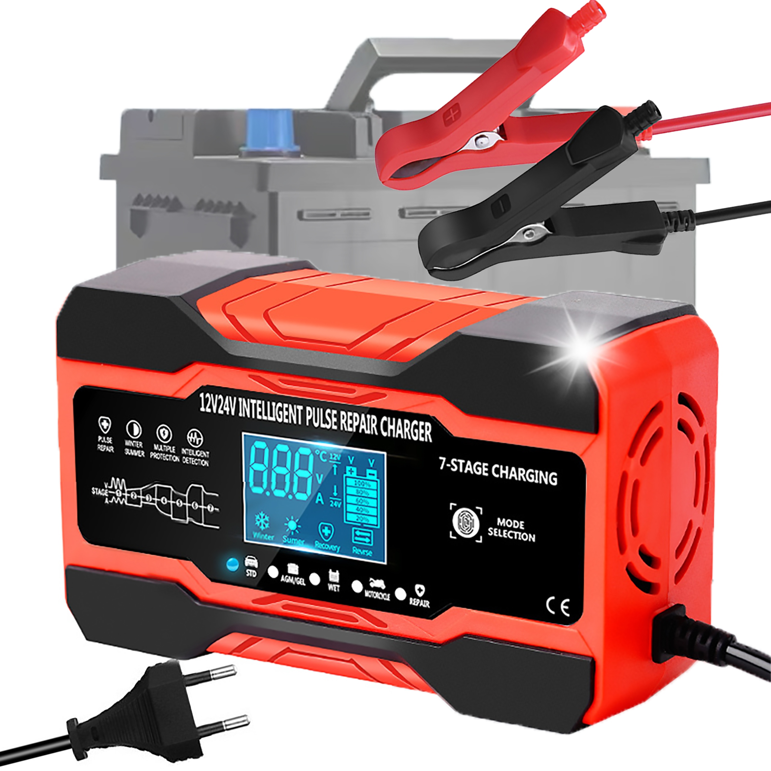 Prostownik AUTOMATYCZNY Z FUNKCJĄ NAPRAWY 12V 24V 10A CE