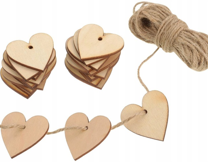 DREWNIANE SERCA ZAWIESZKA 3x3cm WALENTYNKI 10szt OZDOBA DEKOR EKO SCRAPKI